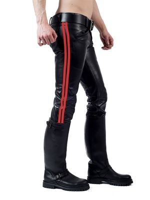 Mister B Leather Ranger Jeans Black w/ 2 Red Stripes