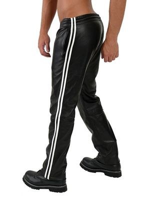 Mister B Leather Jogging Pants White Stripes