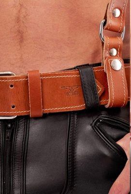 Mister B Leather Belt Stitched 5 cm Brown