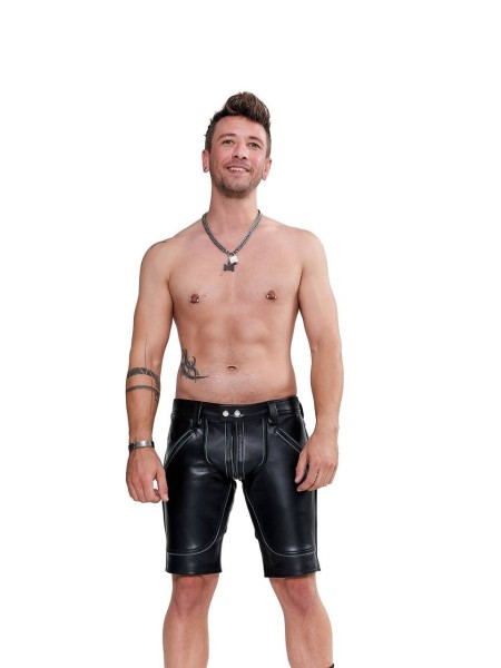 Mister B Leather FXXXer Shorts - Black - Grey Piping