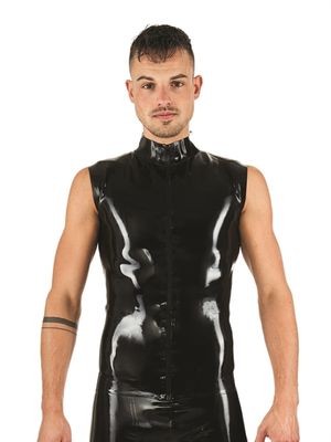 Rubber Sleeveless Zip Collar Shirt Black