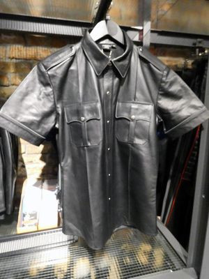 Mister B Leather Police Shirt Short Sleeves Black w/ Grey Piping