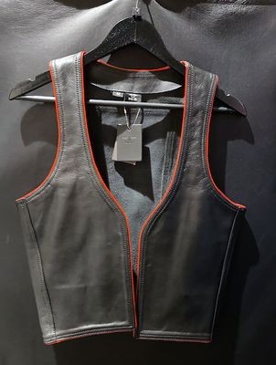 Mister B Leather Muscle Vest - Black w. Red Piping