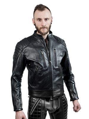 Mister B Leather Biker Jacket Black Stripes