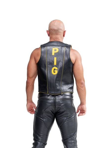 Mister B Leather Muscle Vest Pig Black-Yellow