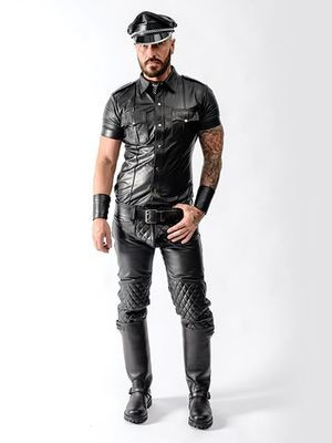 Mister B Sheep Leather Police Shirt Black w/ Grey Piping