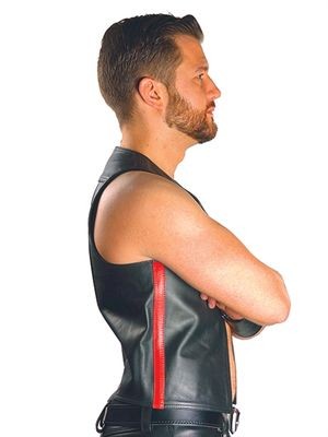 Mister B Leather Muscle Vest Red Striped