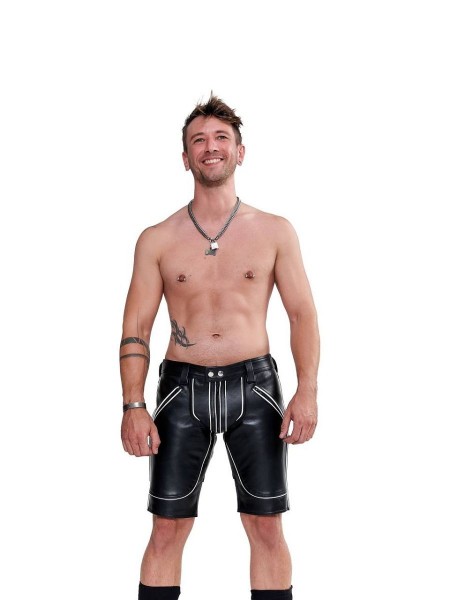 Mister B Leather FXXXer Shorts - Black - White Piping