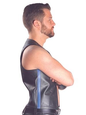 Mister B Leather Muscle Vest Blue Striped
